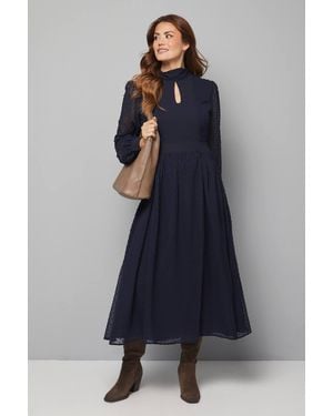 Wallis Dobby Tie Neck Detail Midaxi Dress - Blue