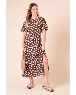 Dorothy Perkins Heart Printed Angel Sleeve Jersey Midi Dress - Pink