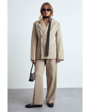 Boohoo Tailored Textured Woven Straight Leg Trouser - Natural