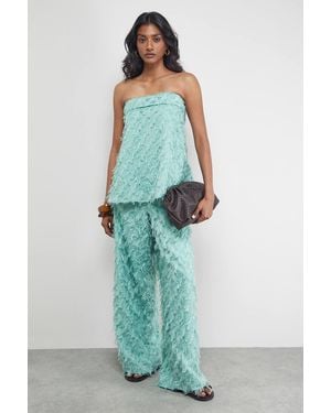 Warehouse Fluffy High Waisted Wide Leg Trouser - Green