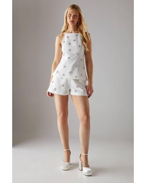 Warehouse Embellished Tailored Shorts - Gray