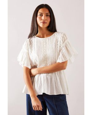 Wallis Dobby Lace Detail Top - White