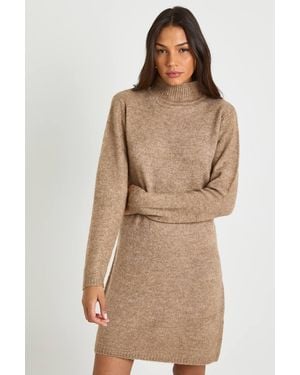Boohoo Tall High Neck Super Soft Knitted Mini Dress - Brown