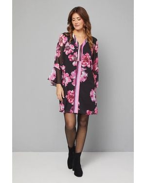 Wallis Printed Zip Front Shift Dress - Red