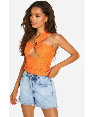 Boohoo Textured Trim Top - Orange