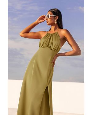 MissPap Halter Neck Split Hem Maxi Dress - Metallic