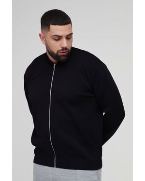 BoohooMAN Plus smarte Strick-Bomberjacke - Blau