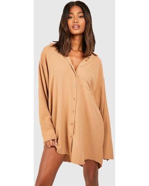 Boohoo Hammered Pocket Detail Fluid Fit Shirt Dress - Natural
