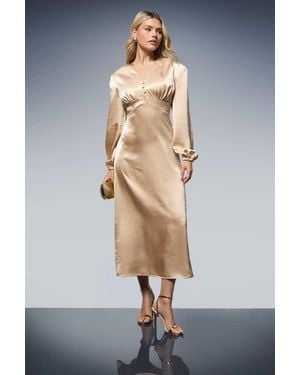 Dorothy Perkins Dp Luxe Button Detail Blouson Sleeve Satin Midaxi Dress - White