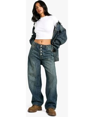 Boohoo Petite Button Detail Slouchy Fit Jean - Blue
