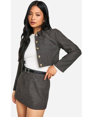 Boohoo Petite Belted Tweed Mini Skirt - Black