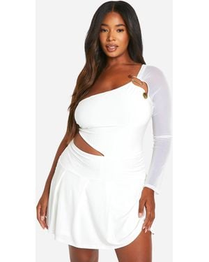 Boohoo Plus Slinky Cut Out Asymmetric Skort Romper - White