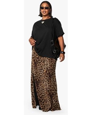 Boohoo Plus Leopard Print Woven Maxi Skirt - Multicolor