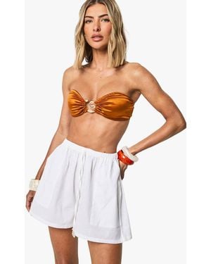 Boohoo Shell Trim Linen Beach Shorts - White