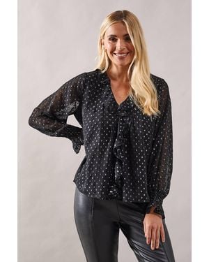 Wallis Petite Occasion Ruffle Front Metallic Blouse - Black
