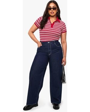 Boohoo Plus Mid Waist Baggy Fit Jean - Blue
