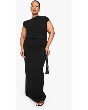 Boohoo Plus Rouched Asymmetric Maxi Dress - Black