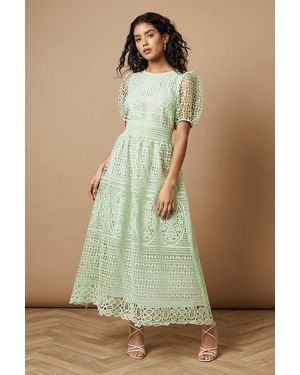 Oasis Petite Lace Puff Sleeve Midaxi Dress - Green