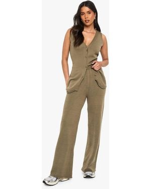 Boohoo Knitted Wide Leg Trouser - Green