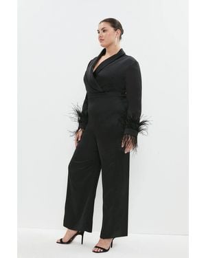 Coast Plus Size Drape Front Feather Cuff Jumpsuit - Black
