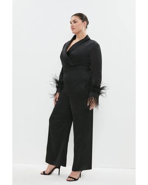 Coast Plus Size Drape Front Feather Cuff Jumpsuit - Black