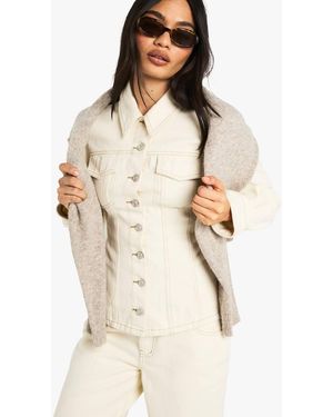 Boohoo Ecru Denim Cinched Waist Jean Jacket - Natural