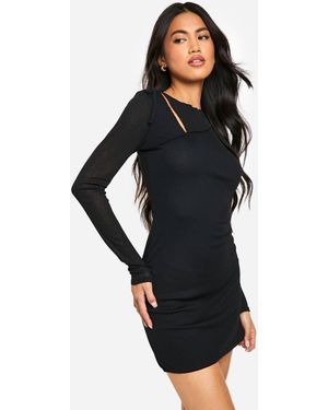 Boohoo Textured Tie Side Mini Dress - Black