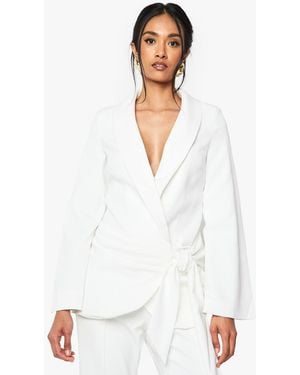 Boohoo Occasion Tailored Wrap Tie Blazer - White