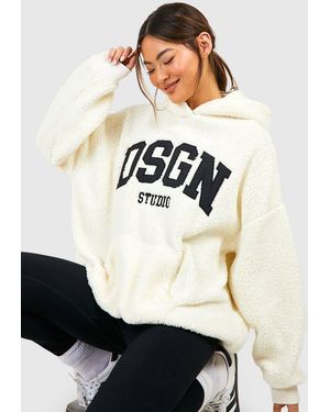 Boohoo Dsgn Studio Applique Borg Oversized Hoodie - Natural