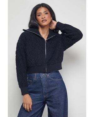 Warehouse Zip Up Chunky Knitted Bomber - Blue