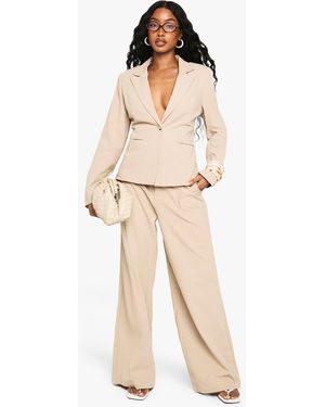 Boohoo Pantalón Entallado Efecto Lino Recto - Neutro