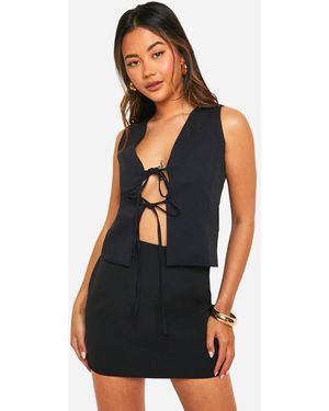 Boohoo Relaxed Fit Tie Front Waistcoat - Black