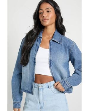 Boohoo Tall Collared Jean Jacket - Blue