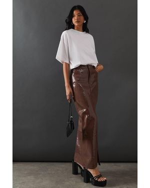 Warehouse Premium All Over Shimmer Denim Maxi Skirt - Black