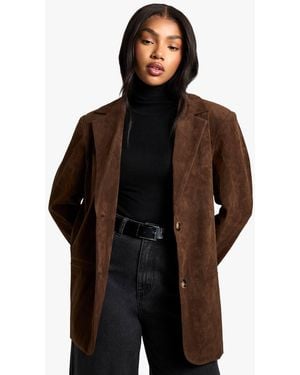 Boohoo Vintage Look Faux Suede Relaxed Fit Blazer - Brown