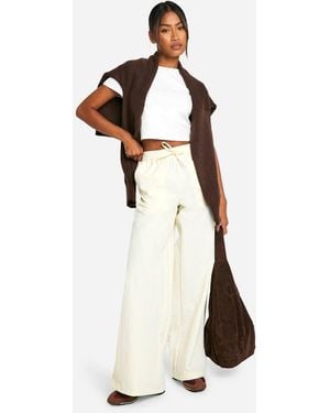 Boohoo Nylon Drawstring Waist Straight Leg Cargo Trouser - Natural