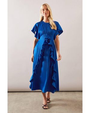Wallis Petite Occasion Satin Ruffle Maxi Dress - Blue