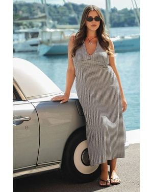 Boohoo Plus Halter Neck Gingham Midaxi Shift Dress - Gray