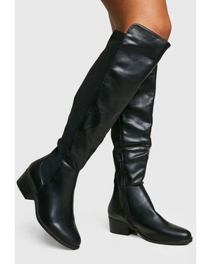 Boohoo Botas De Caña Alta Y Holgura Ancha Con Panel Elástico - Negro