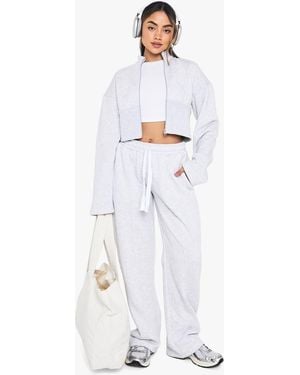 Boohoo Cinched Waist Bomber Straight Leg Tracksuit - White