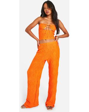 Boohoo Crinkle Textured Wide Leg Pants - Orange