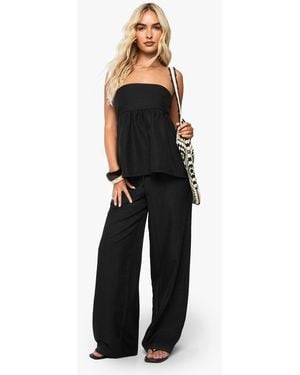 Boohoo Linen Look Wide Leg Pants - Black