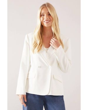 Wallis Petite Back Detail Double Breasted Blazer - White