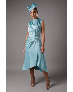 Coast Satin Midi Dress With Twist Waist - Blue