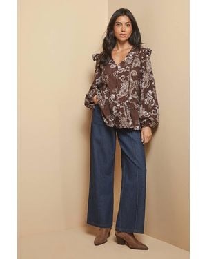Wallis Floral Ladder Trim Insert Blouse - Blue