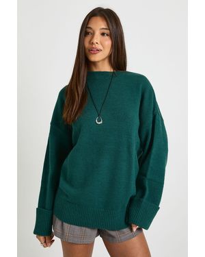 Boohoo Super Soft Turn Up Cuff Oversized Knitted Jumper - Verde