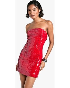 Boohoo Tall Sequin Bandeau Mini Dress - Red