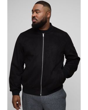 Boohoo Plus Faux Suede Regular Fit Bomber Jacket - Black