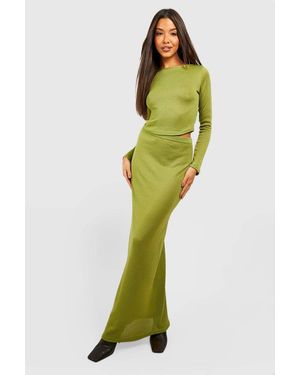 Boohoo Textured Mid Rise Floaty Maxi Skirt - Green