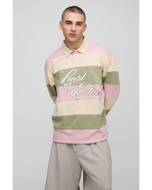 Boohoo Oversized Stripe Embroidered Rugby Polo - Pink